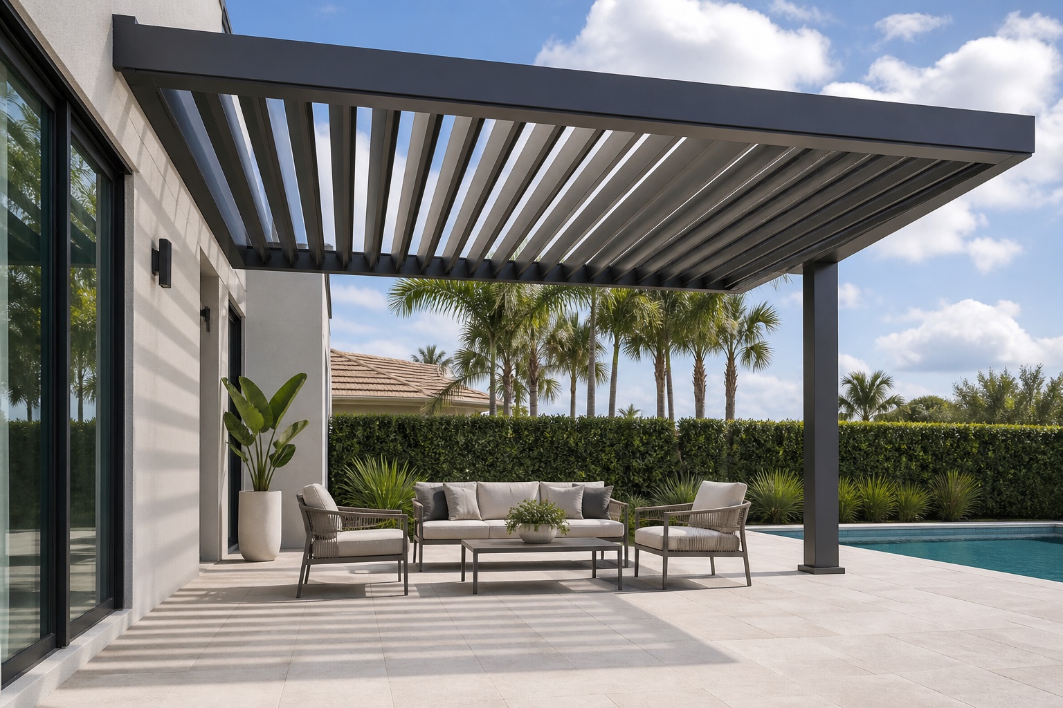Cantilevered pergola concept rendering